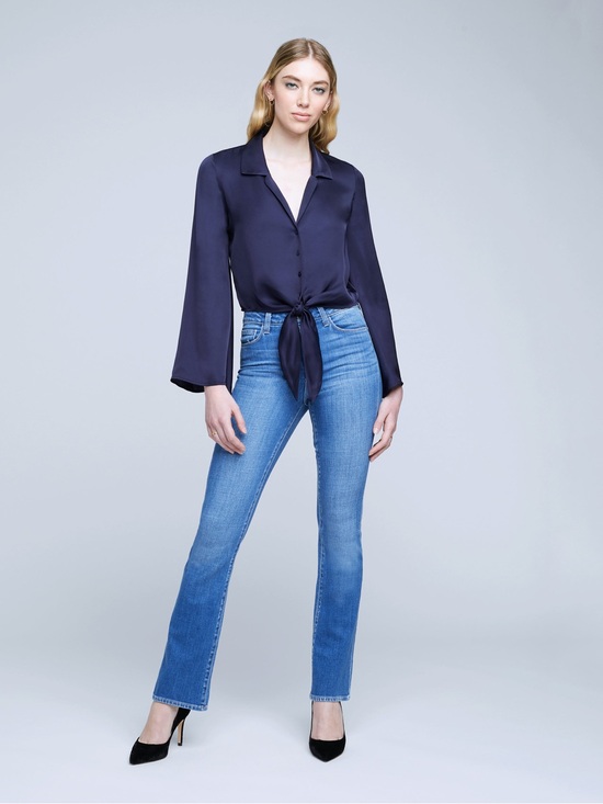 L'AGENCE Tops - L’Agence Roxane tie front silky top midnight navy blue small